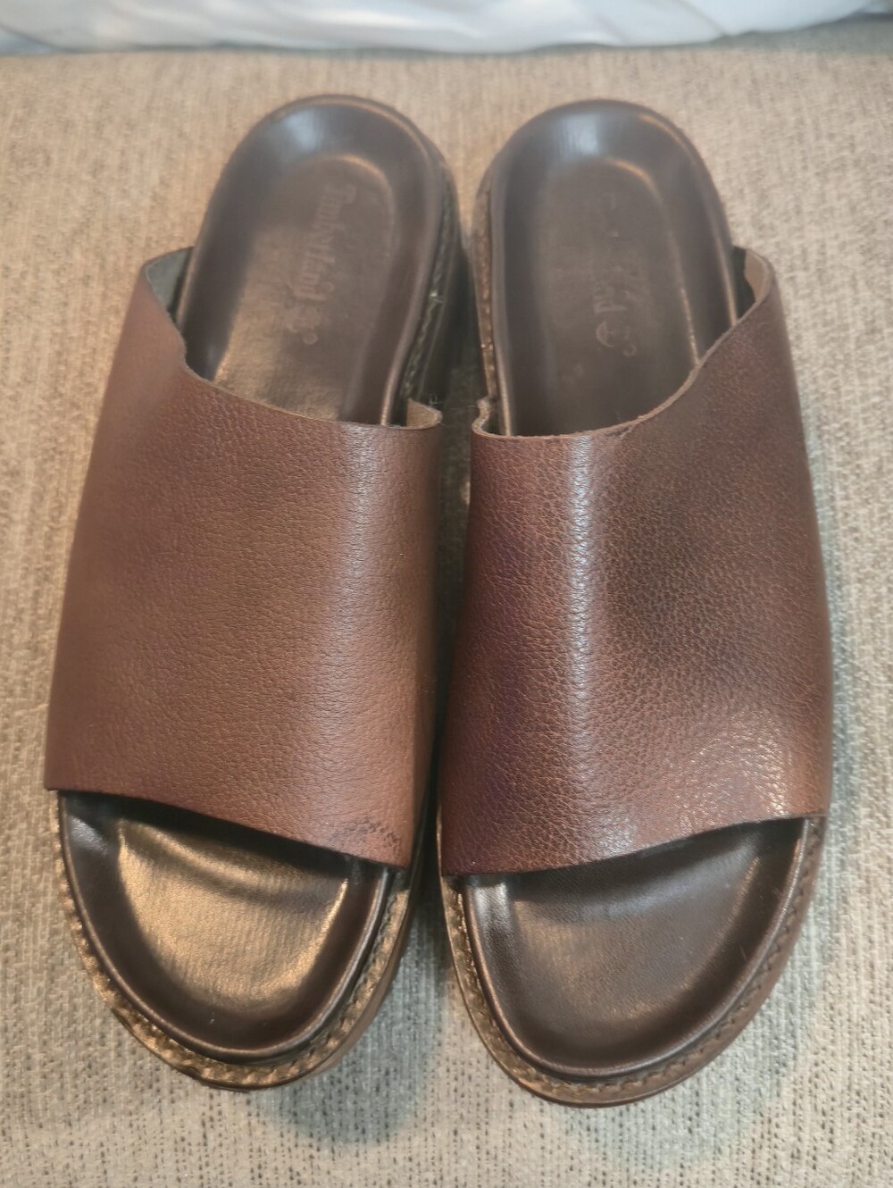 Timberland Women’s Brown Leather Wedge Slide Sandals Size 7 / EU 38